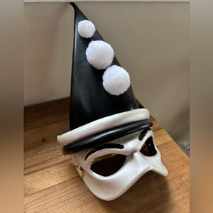 Artisan Signed,Dated Costume Mask,Handcrafted Leather Jester B/W Cosplay Clown